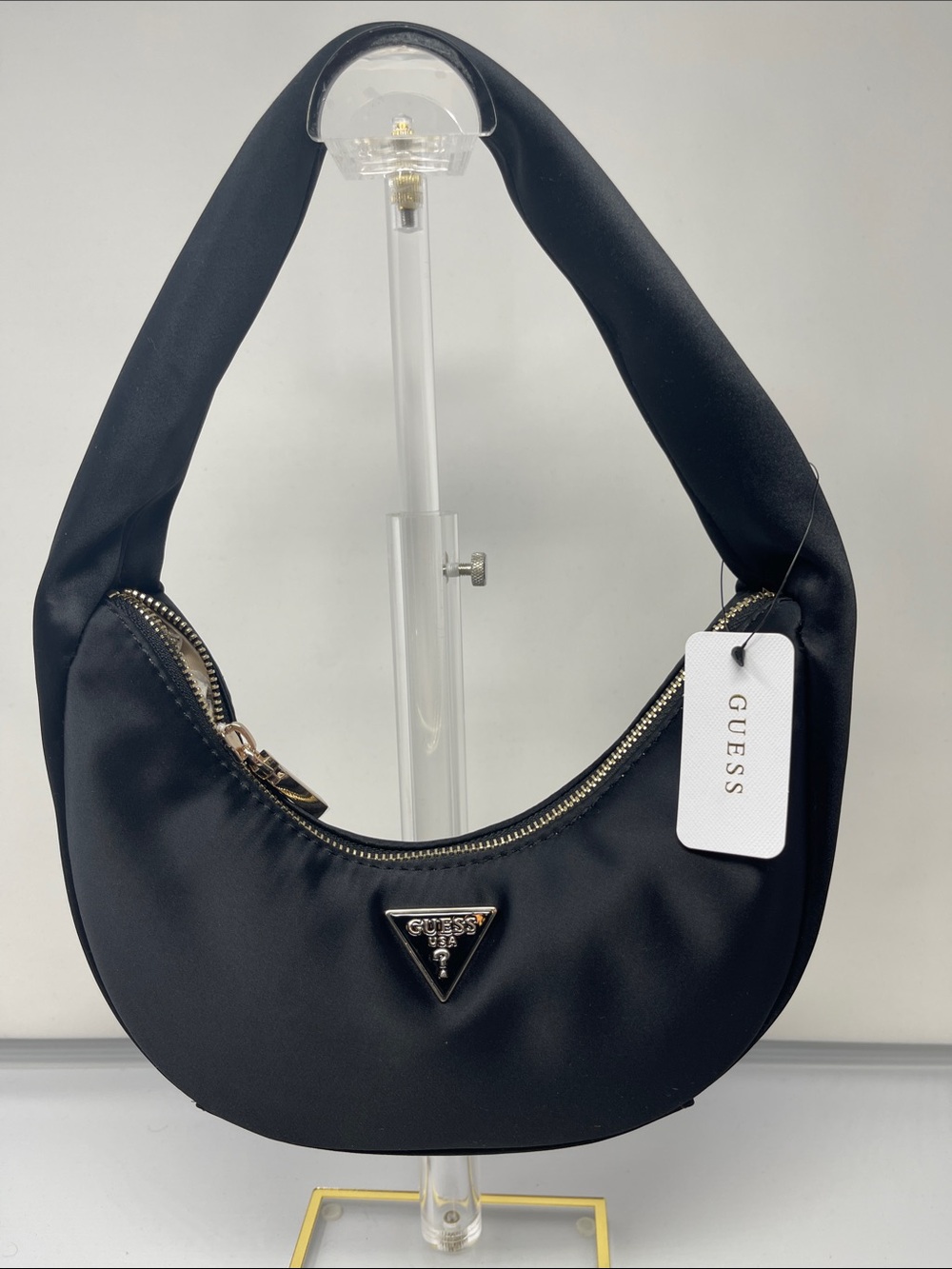 GUESS Black Crescent Shoulder Bag with Gold Hardware